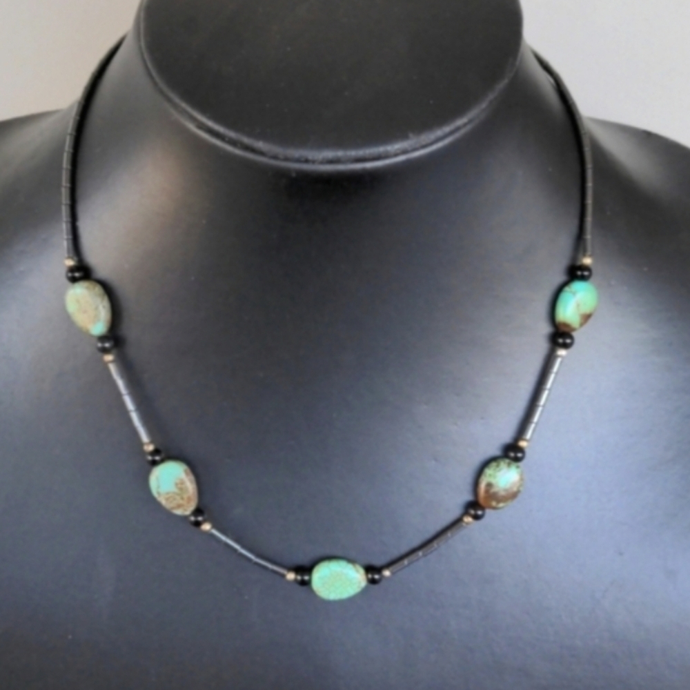Vintage Southwestern Necklace With Natural Turquoise And Hematite